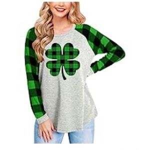 For G and PL Women's St.Patrick's Day Long Sleeve Raglan Plaid shirt Size Small